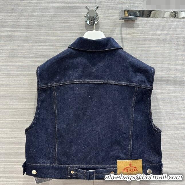 Luxury Classic Prada Denim Vest P053127 Blue 2024