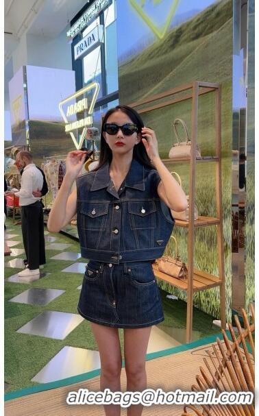 Luxury Classic Prada Denim Vest P053127 Blue 2024