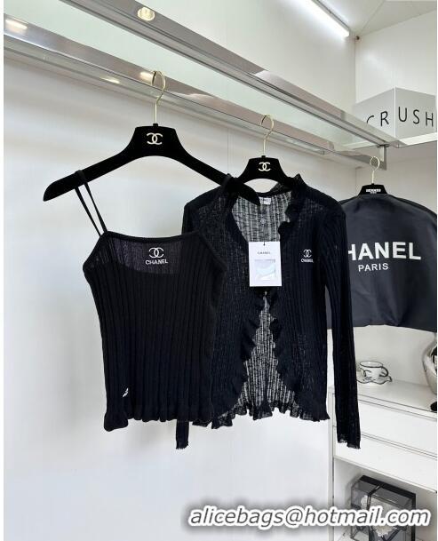 Modern Discount Chanel Knit Vest and Cardigan CH6502 Black 2024