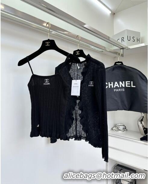 Modern Discount Chanel Knit Vest and Cardigan CH6502 Black 2024