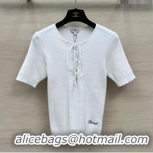 Top Quality Classic Chanel Knit T-shirt CH6513 White 2024