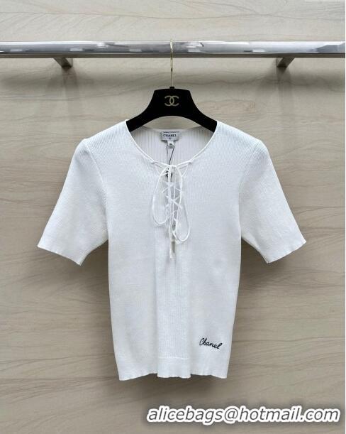 Top Quality Classic Chanel Knit T-shirt CH6513 White 2024