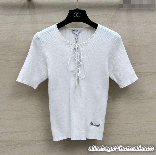 Top Quality Classic Chanel Knit T-shirt CH6513 White 2024