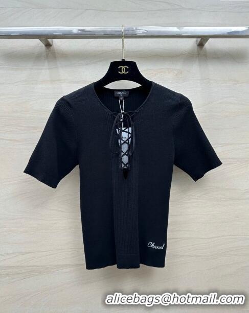 ​Wholesale Discount Chanel Knit T-shirt CH6514 Black 2024