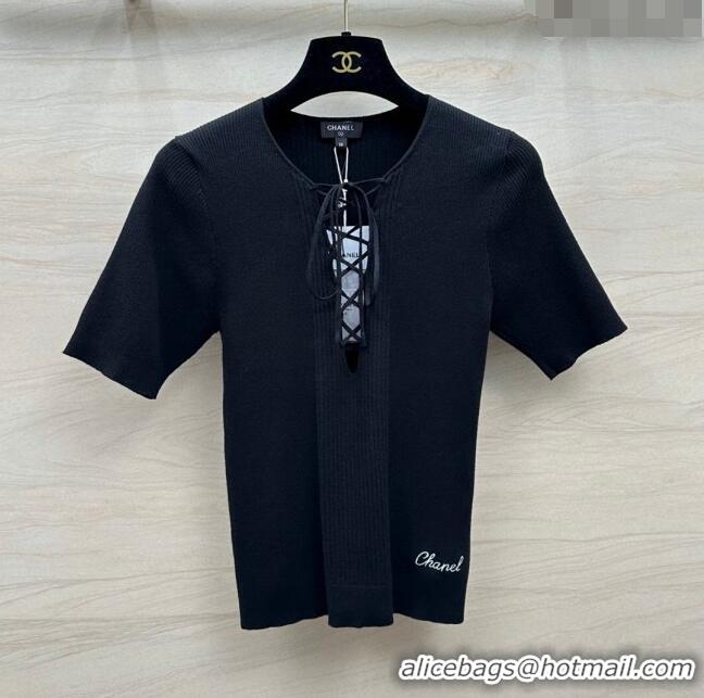 ​Wholesale Discount Chanel Knit T-shirt CH6514 Black 2024