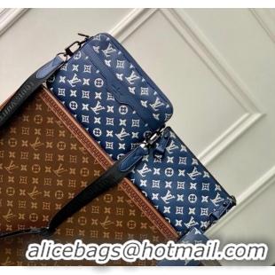 Top Quality Louis Vuitton Trio Messenger bag in Monogram Shadow Calfskin M24753 Ink Blue/White 2024