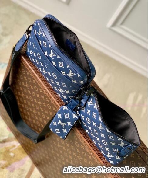 Top Quality Louis Vuitton Trio Messenger bag in Monogram Shadow Calfskin M24753 Ink Blue/White 2024