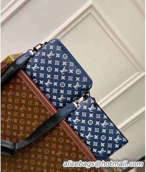 Top Quality Louis Vuitton Trio Messenger bag in Monogram Shadow Calfskin M24753 Ink Blue/White 2024