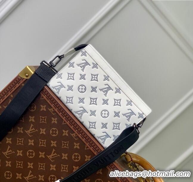 Promotional Louis Vuitton Trio Messenger bag in Monogram Shadow Calfskin M24754 White/Navy Blue 2024