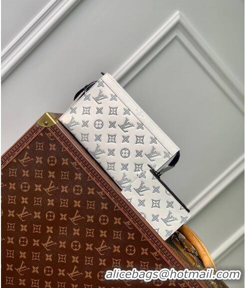 Promotional Louis Vuitton Trio Messenger bag in Monogram Shadow Calfskin M24754 White/Navy Blue 2024