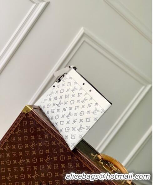 Unique Grade Louis Vuitton Gaston Wearable Wallet Mini bag in Monogram Shadow Calfskin M83384 White/Navy Blue 2024