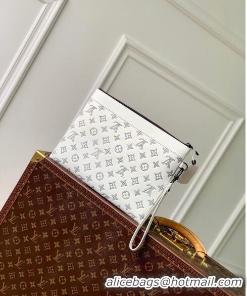 Unique Grade Louis Vuitton Gaston Wearable Wallet Mini bag in Monogram Shadow Calfskin M83384 White/Navy Blue 2024