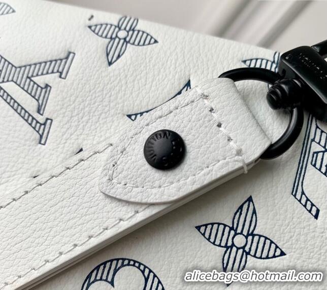 Unique Grade Louis Vuitton Gaston Wearable Wallet Mini bag in Monogram Shadow Calfskin M83384 White/Navy Blue 2024