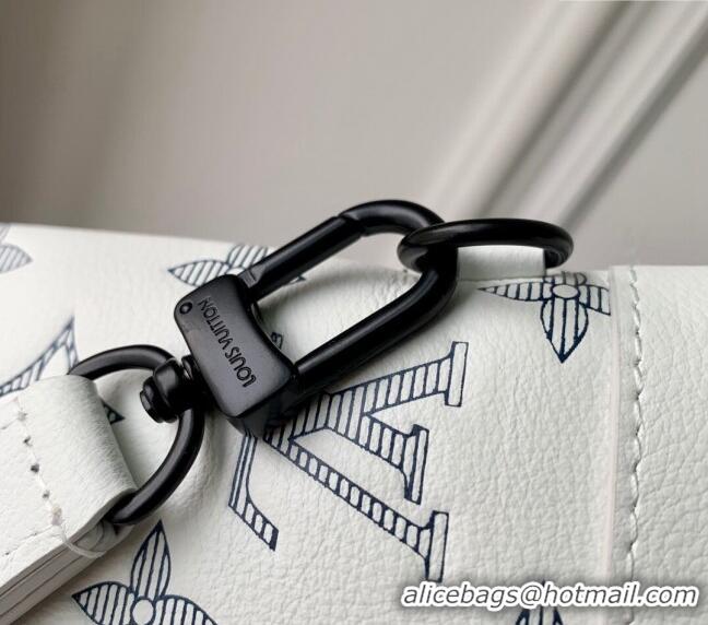 Unique Grade Louis Vuitton Gaston Wearable Wallet Mini bag in Monogram Shadow Calfskin M83384 White/Navy Blue 2024