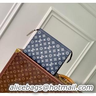 Top Grade Louis Vuitton Pochette To-Go Pouch in Monogram Shadow Calfskin M83382 Ink Blue/White 2024