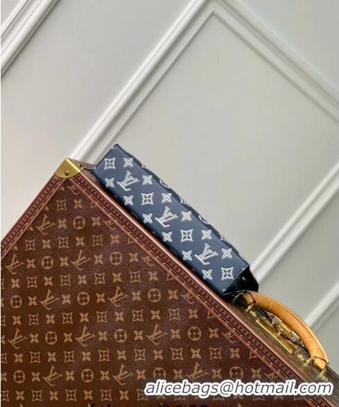 Top Grade Louis Vuitton Pochette To-Go Pouch in Monogram Shadow Calfskin M83382 Ink Blue/White 2024