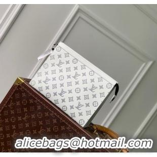 Famous Brand Louis Vuitton Pochette To-Go Pouch in Monogram Shadow Calfskin M83382 White/Navy Blue 2024