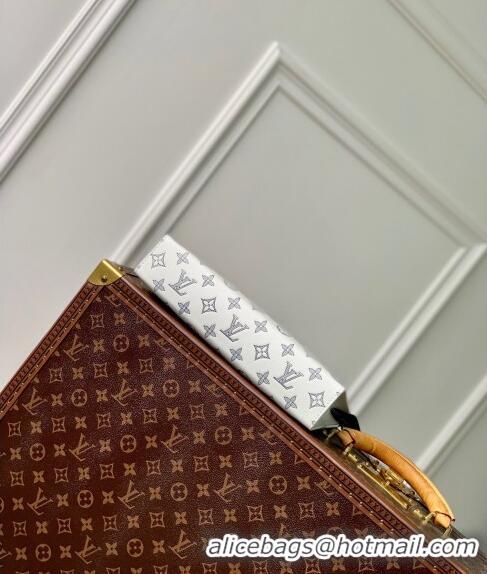 Famous Brand Louis Vuitton Pochette To-Go Pouch in Monogram Shadow Calfskin M83382 White/Navy Blue 2024