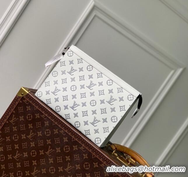 Famous Brand Louis Vuitton Pochette To-Go Pouch in Monogram Shadow Calfskin M83382 White/Navy Blue 2024