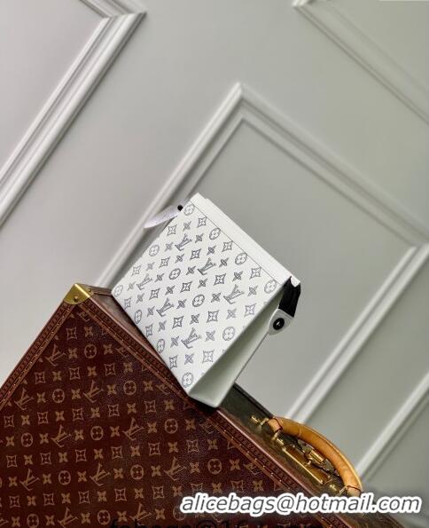 Famous Brand Louis Vuitton Pochette To-Go Pouch in Monogram Shadow Calfskin M83382 White/Navy Blue 2024