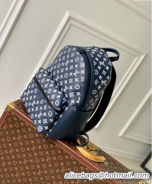 Good Quality Louis Vuitton Discovery Backpack bag in Monogram Shadow Calfskin M24760 Ink Blue/White 2024