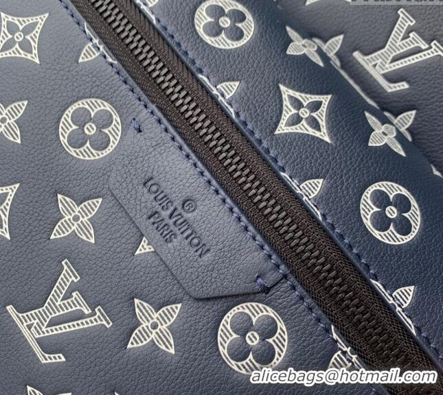 Good Quality Louis Vuitton Discovery Backpack bag in Monogram Shadow Calfskin M24760 Ink Blue/White 2024