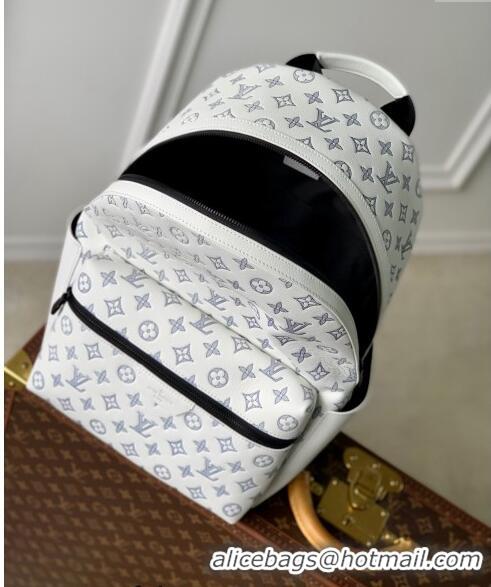 Best Price Louis Vuitton Discovery Backpack bag in Monogram Shadow Calfskin M24760 White/Navy Blue 2024