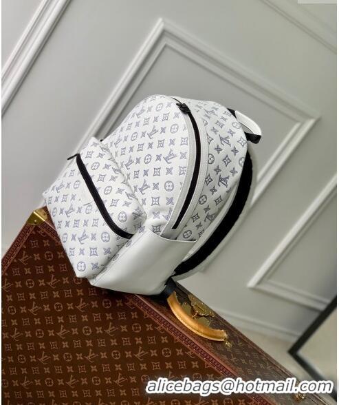 Best Price Louis Vuitton Discovery Backpack bag in Monogram Shadow Calfskin M24760 White/Navy Blue 2024