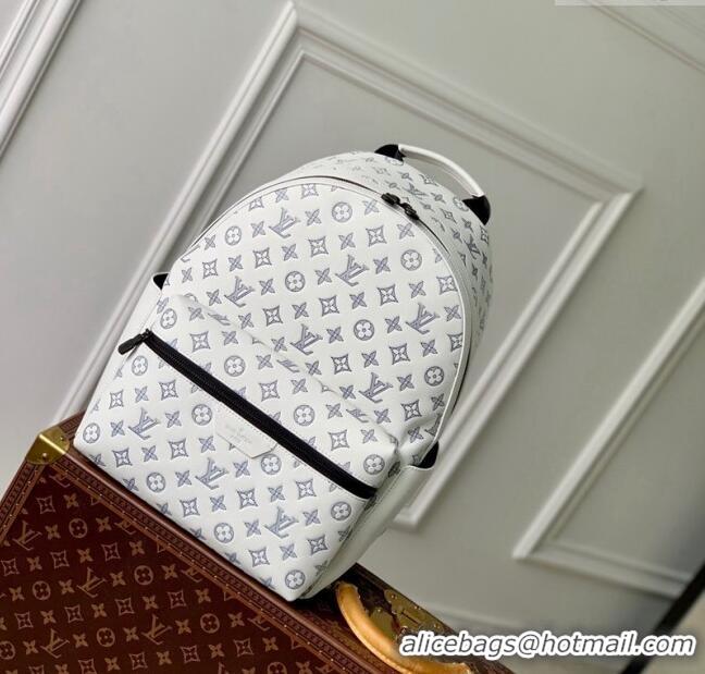 Best Price Louis Vuitton Discovery Backpack bag in Monogram Shadow Calfskin M24760 White/Navy Blue 2024