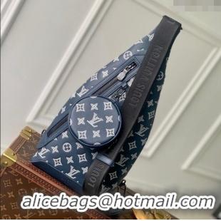 Unique Style Louis Vuitton Duo Slingbag bag in Monogram Shadow Calfskin M24751 Ink Blue/White 2024