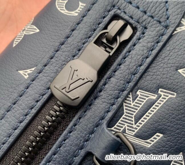 Unique Style Louis Vuitton Duo Slingbag bag in Monogram Shadow Calfskin M24751 Ink Blue/White 2024