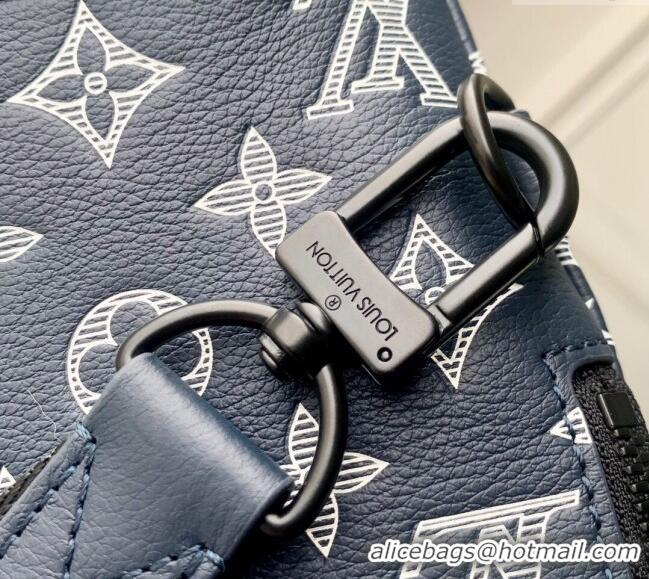 Unique Style Louis Vuitton Duo Slingbag bag in Monogram Shadow Calfskin M24751 Ink Blue/White 2024