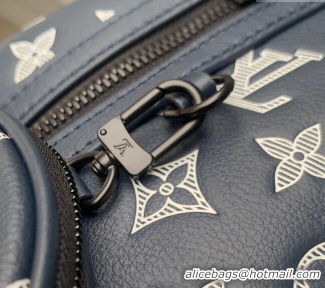 Unique Style Louis Vuitton Duo Slingbag bag in Monogram Shadow Calfskin M24751 Ink Blue/White 2024