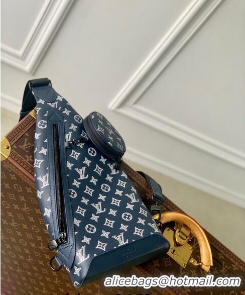 Unique Style Louis Vuitton Duo Slingbag bag in Monogram Shadow Calfskin M24751 Ink Blue/White 2024