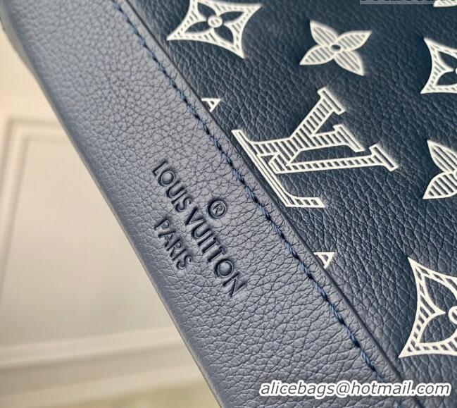 Unique Style Louis Vuitton Duo Slingbag bag in Monogram Shadow Calfskin M24751 Ink Blue/White 2024