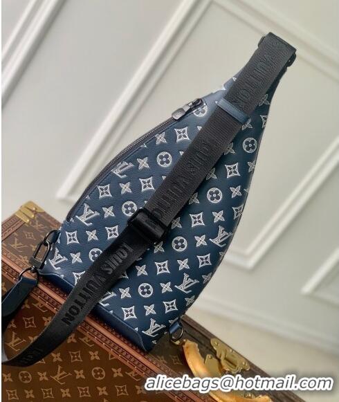 Unique Style Louis Vuitton Duo Slingbag bag in Monogram Shadow Calfskin M24751 Ink Blue/White 2024