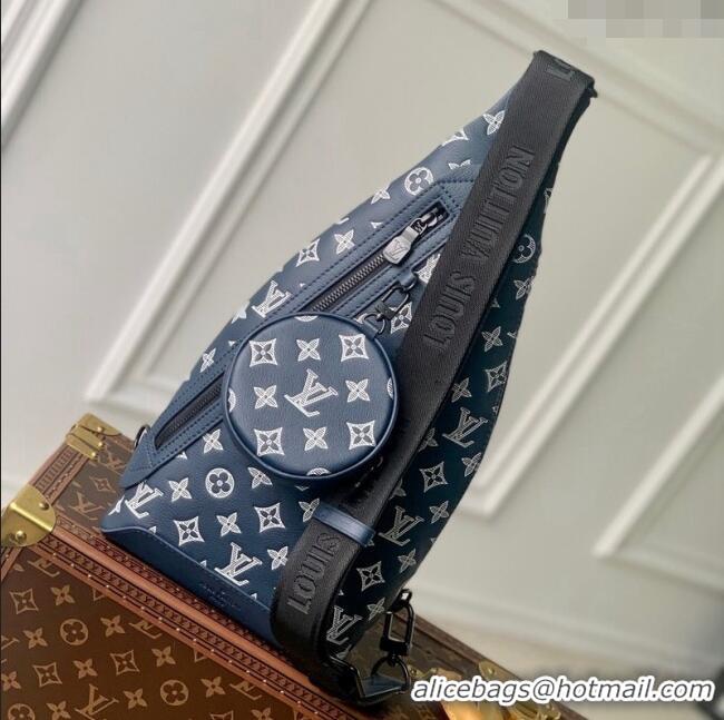 Unique Style Louis Vuitton Duo Slingbag bag in Monogram Shadow Calfskin M24751 Ink Blue/White 2024