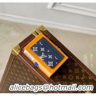 Good Quality Louis Vuitton Double Card Holder Wallet in Monogram Shadow Calfskin M83700 Ink Blue/White 2024