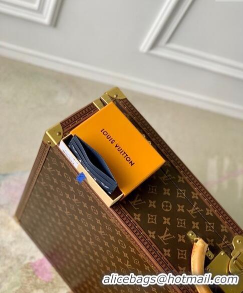 Good Quality Louis Vuitton Double Card Holder Wallet in Monogram Shadow Calfskin M83700 Ink Blue/White 2024