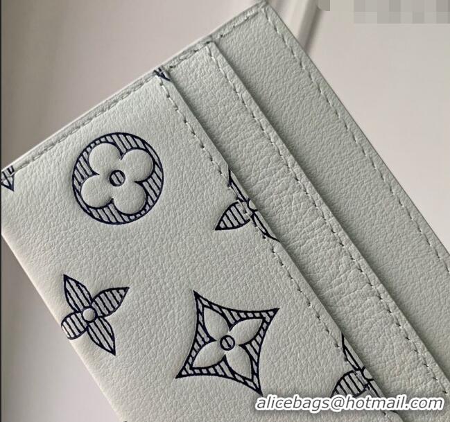 Trendy Design Louis Vuitton Double Card Holder Wallet in Monogram Shadow Calfskin M83699 White/Navy Blue 2024