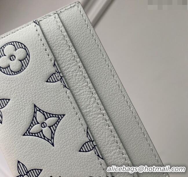 Trendy Design Louis Vuitton Double Card Holder Wallet in Monogram Shadow Calfskin M83699 White/Navy Blue 2024