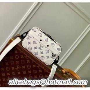 Famous Brand Louis Vuitton Alpha Wearable Wallet Mini bag in Monogram Shadow Calfskin M83383 White/Navy Blue 2024