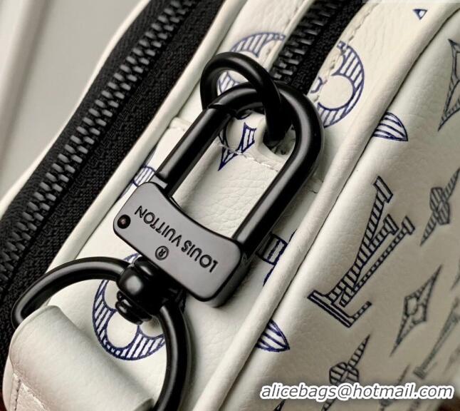 Famous Brand Louis Vuitton Alpha Wearable Wallet Mini bag in Monogram Shadow Calfskin M83383 White/Navy Blue 2024