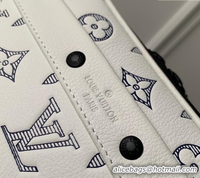 Famous Brand Louis Vuitton Alpha Wearable Wallet Mini bag in Monogram Shadow Calfskin M83383 White/Navy Blue 2024