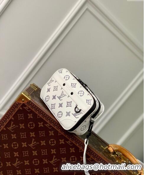 Famous Brand Louis Vuitton Alpha Wearable Wallet Mini bag in Monogram Shadow Calfskin M83383 White/Navy Blue 2024