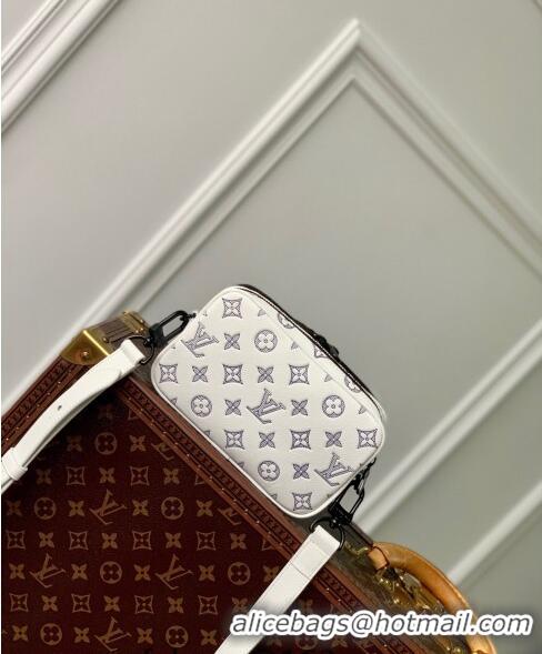 Famous Brand Louis Vuitton Alpha Wearable Wallet Mini bag in Monogram Shadow Calfskin M83383 White/Navy Blue 2024