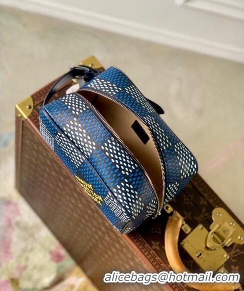 Good Quality Louis Vuitton Locker Dopp Kit Clutch in Damier Heritage Canvas N40747 Blue 2024