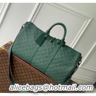 Famous Brand Louis Vuitton Keepall Bandoulière 50 Travel bag in Forest Green Taurillon Monogram Leather M24440 2024