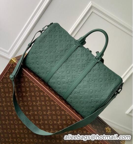 Famous Brand Louis Vuitton Keepall Bandoulière 50 Travel bag in Forest Green Taurillon Monogram Leather M24440 2024