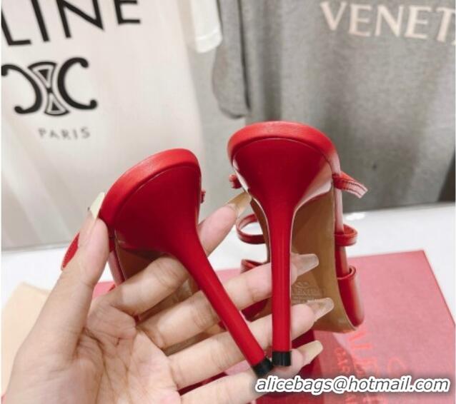 Pretty Style Valentino Rockstud Wispy Calfskin Leather Heel Mules 9cm Red 429142